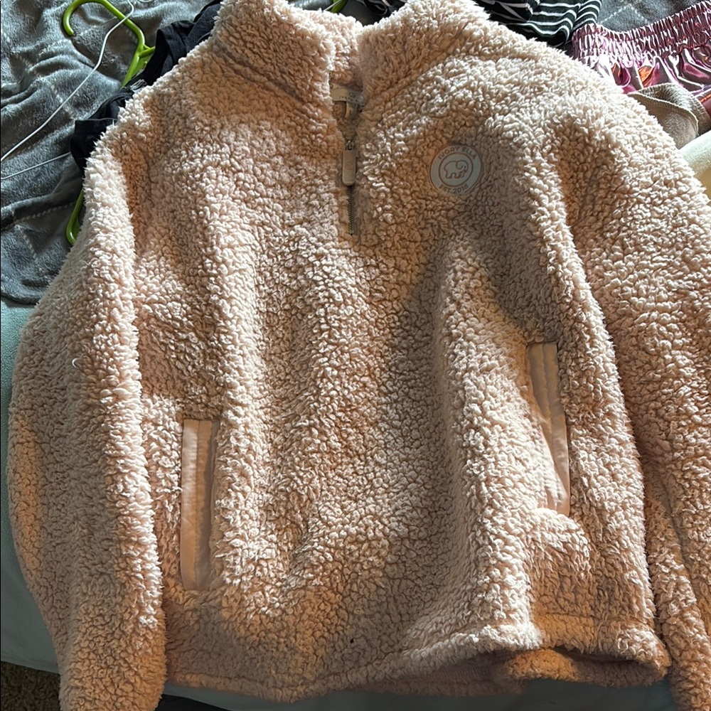 Ivory Ella Cream Sherpa Jacket High Collar Plush